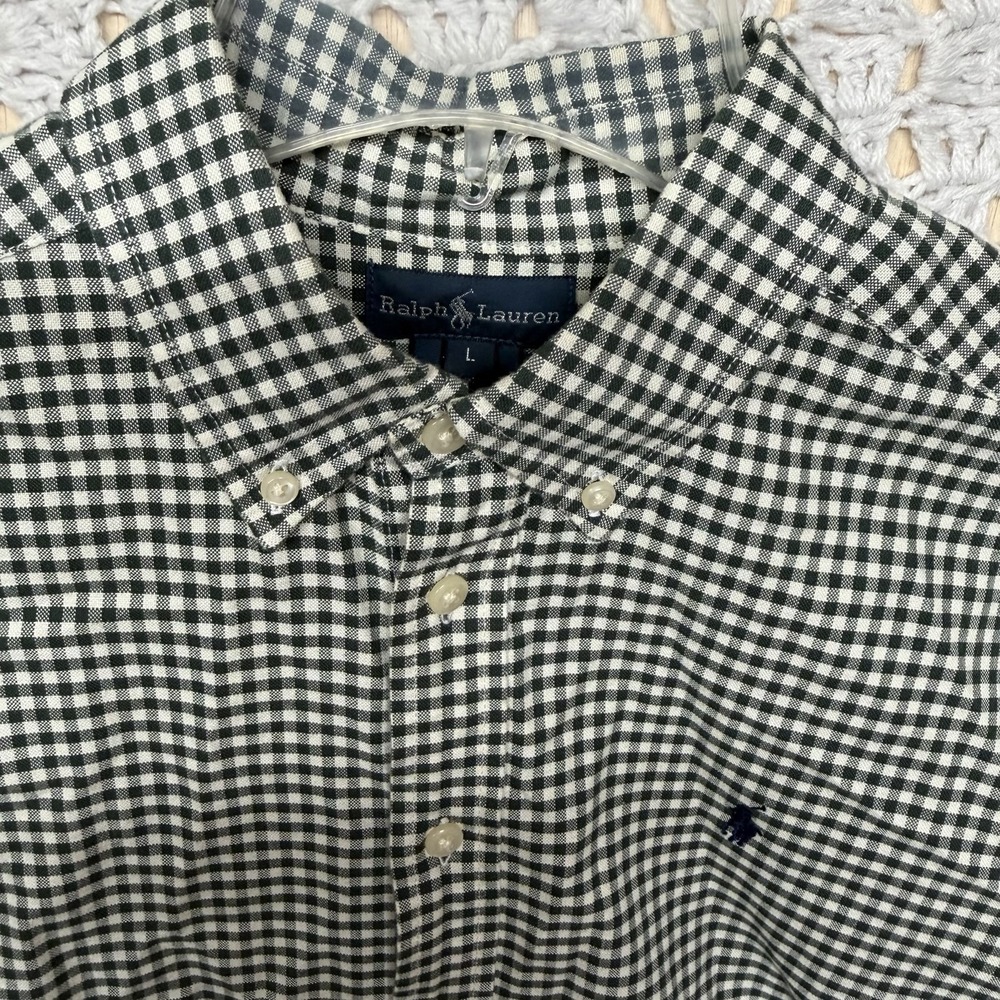 Ralph Lauren Boys Youth Shirt Sz L Olive Green Check Button-Down Long Slv Collar